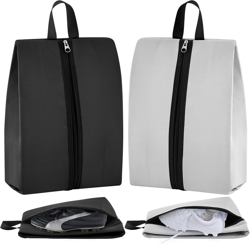 Vincreem 2 Pack Smell Proof Shoe Cleat Bag for Travel Water-resistant Odor Absorbing Lightweight Golf Soccer Shoe Storage Organizer Pouch with Zipper Dust-proof for Gym Sports Work (Black, Light Grey) - Image 1